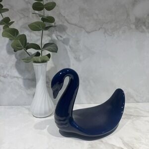 Ceramic Swan Bathroom Wash Towel Holder Dark Cobalt Navy Blue Mid Century Modern